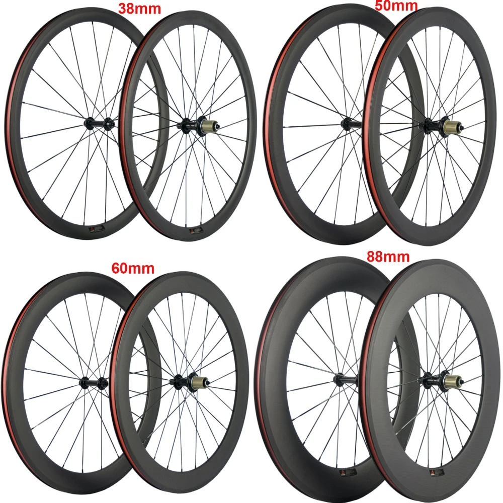 700C road bike Carbon Wheels 24mm 38mm 50mm 60mm 88mm Tubular Clincher wheelset