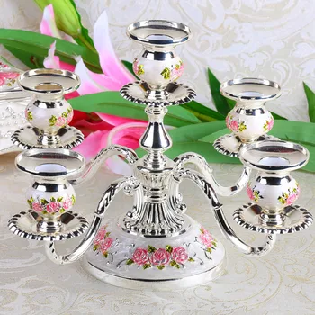 

Europe sliver color 5arm candlestick candle holder metal candle holders wedding decorations candle lanterns for weddings ZT131