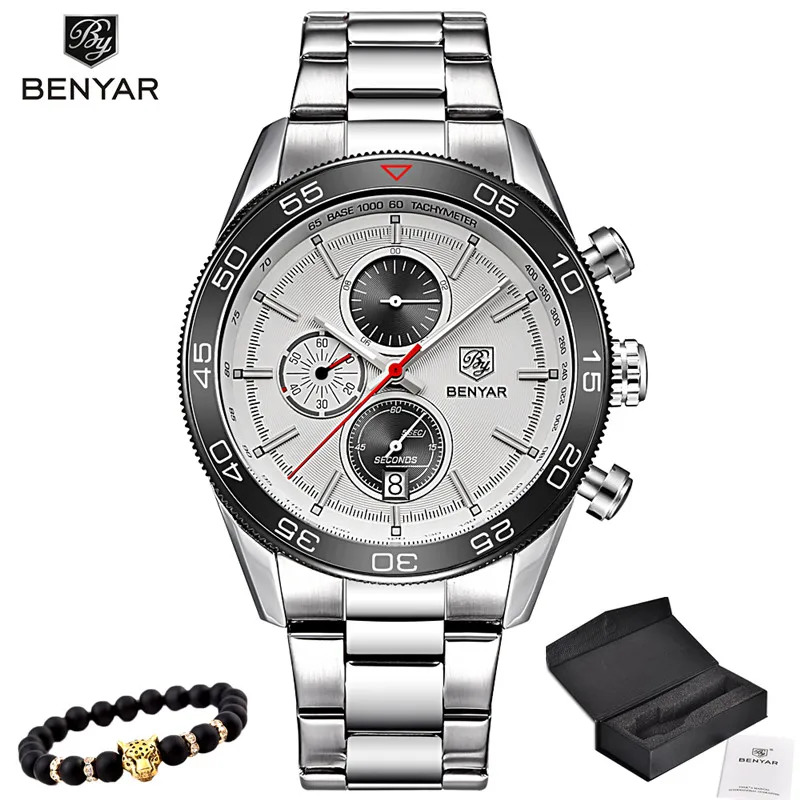 

2017 BENYAR Fashion Brand Sports Style Stainless Steel Waterproof Quartz Watch Luxury Wristwatches Mens Watches