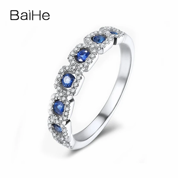 BAIHE Solid 18 к белое золото(AU750) 0.32CT Сертифицированный H/SI круглый натуральный сапфиры Свадебные для женщин мужчин Мода ювелирные изделия подарок кольцо