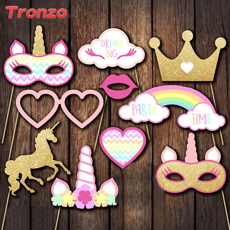 

Tronzo 10Pcs/set Unicorn Photo Booth Props Rainbow Unicorn Photobooth Prop Birthday Party Decoration Kids Baby Shower Favor