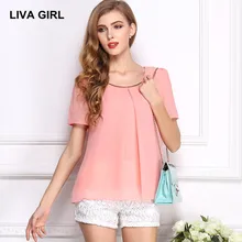 LIVA GIRL women blouse 2017 Summer fashion blusa Short sleeve  shirt plus size Solid color Round neck Tops
