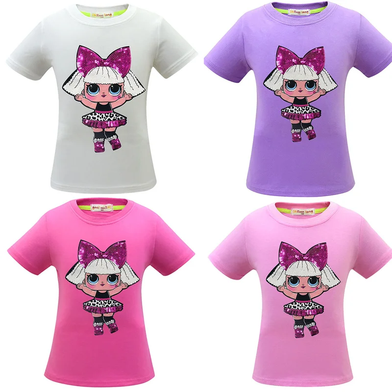 

2019 new children's cotton short-sleeved sequin pattern girl T-shirt European and American casual cute children's clothing