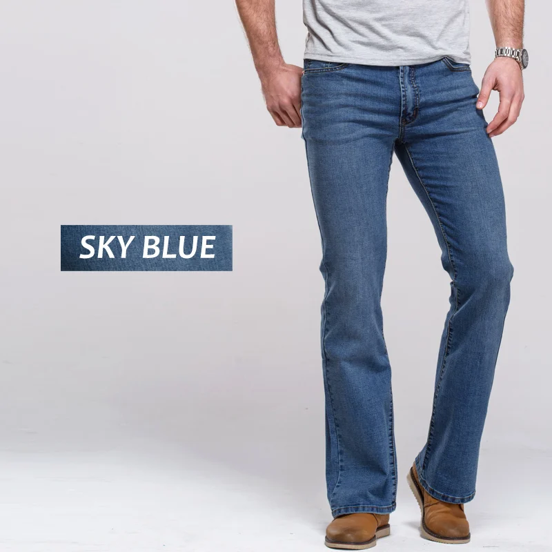 Mens Boot Cut Jeans Slightly Flared Slim Fit Famous Brand Blue Black jeans Designer Classic Male Stretch Denim jeans  