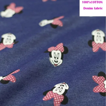 

Width 140cm Denim Minnie Fabric 100% Cotton Fabric Soft Disny Minnie Printed Denim Fabric Sewing Material Diy Kid's Pants Dress