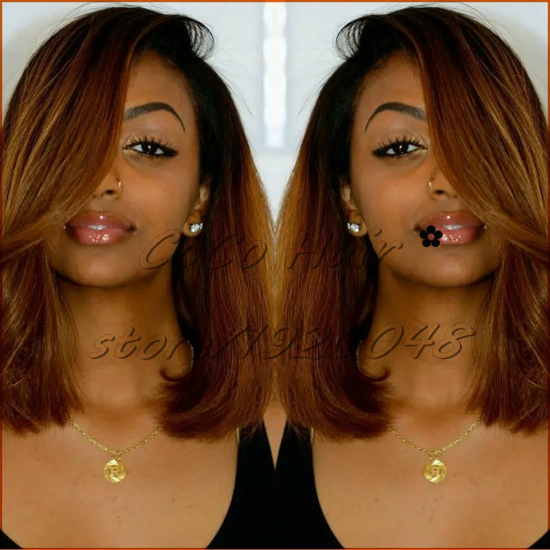 Mode Blonde Ombre  Rambut  Pendek  Bob  Sintetis Renda Depan 