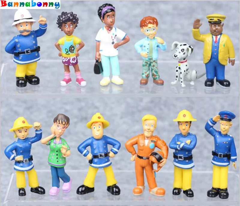

12PCS/Lot Fireman Sam Action Figure Toys 3-6cm Cute Cartoon PVC Dolls For Kids Gift Fireman Sam Toys For Children