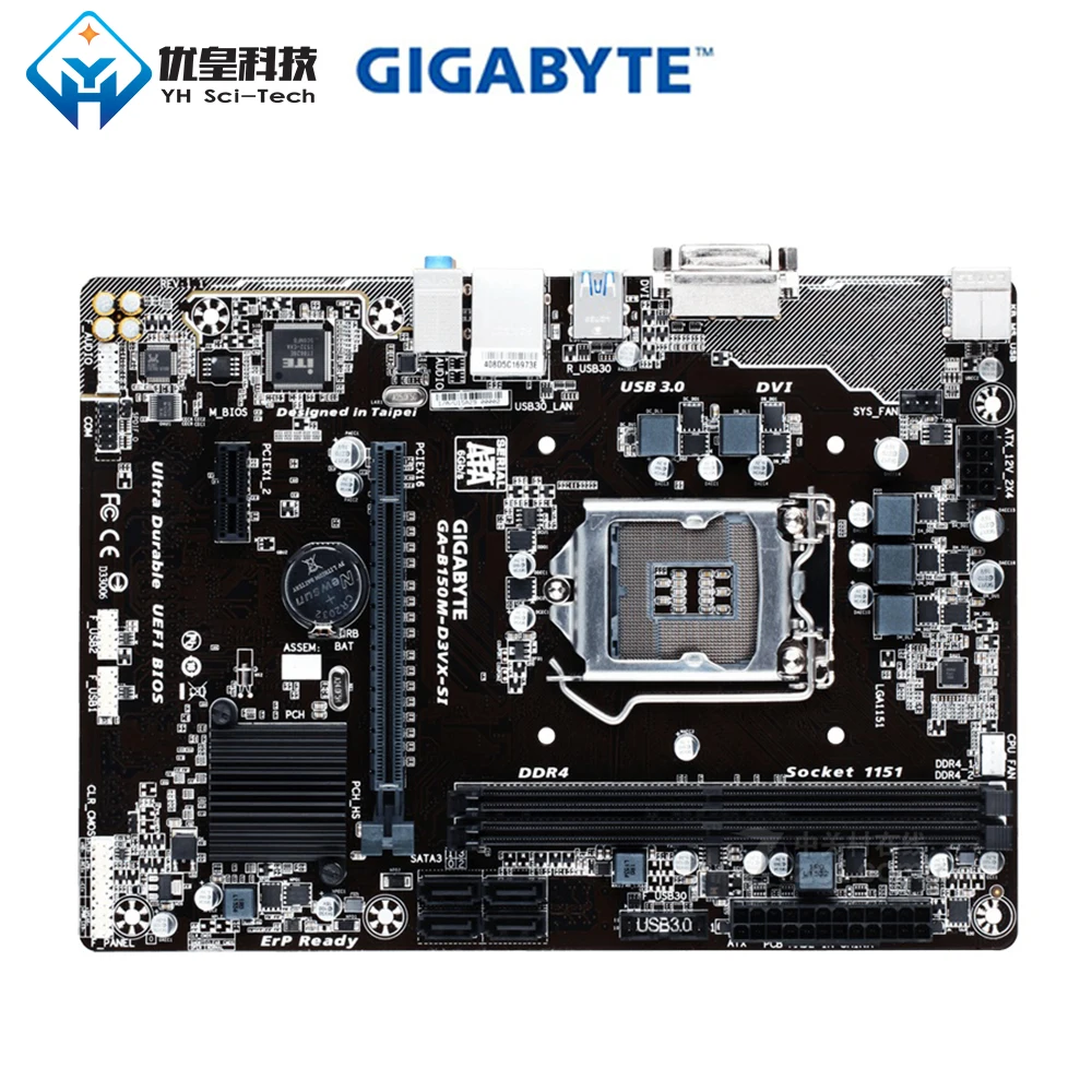 

Original Used Desktop Motherboard Gigabyte GA-B150M-D3VX-SI B150 LGA 1151 Core i7 i5 i3 DDR4 32G SATA3 USB3.0 DVI Micro-ATX