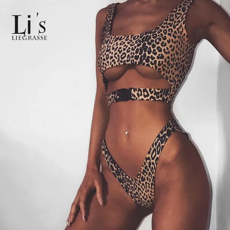 

Li's LIEGRASSE Swimsuit with High Waist Bikinis 2019 Woman Swimwear Sexy Women Leopard Print Bikini Swimsuits