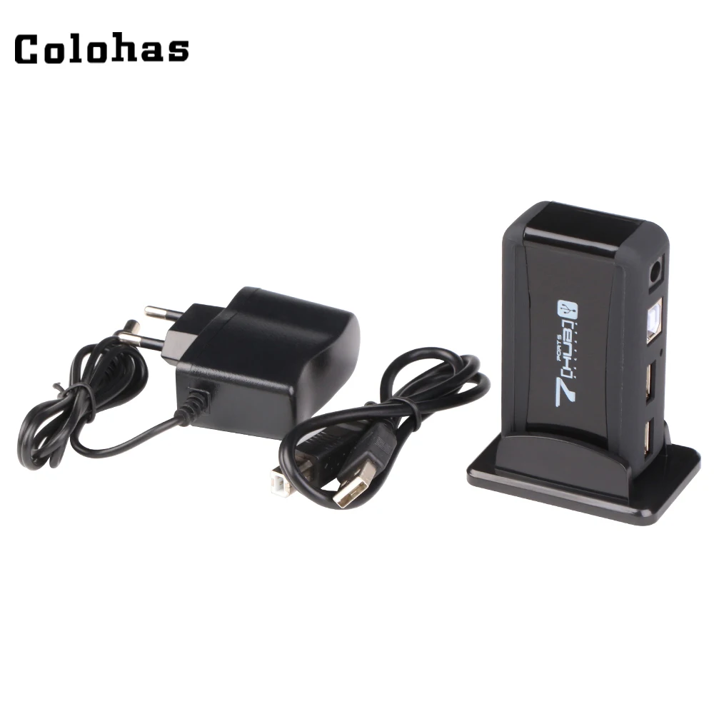 Colohas черный 7 Порты и разъёмы USB 2,0 концентратор с адаптером переменного тока(штепсельная Вилка европейского стандарта) расширение разветвитель адаптер для ноутбука планшета мыши клавиатуры диск