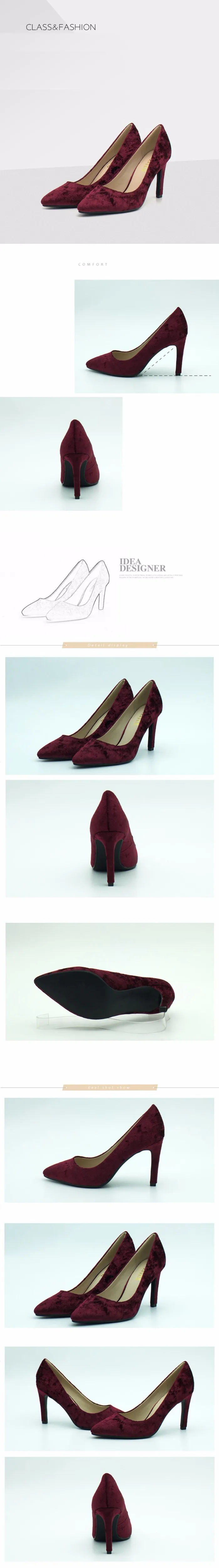  HANSCHIC 2017 New Arrival Retro Burgundy Velvet Slip on Ladies Women High Spike Heels Pumps Shoes for Female 1066-8 (8)