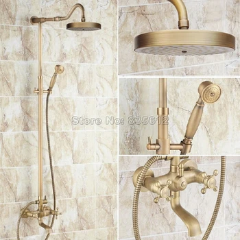 

Wall Mounted Bathroom Antique Brass Classic Rain Shower Faucet Set with Clawfoot Bathtub Mixer Tap + Round Shower Heads Wrs098