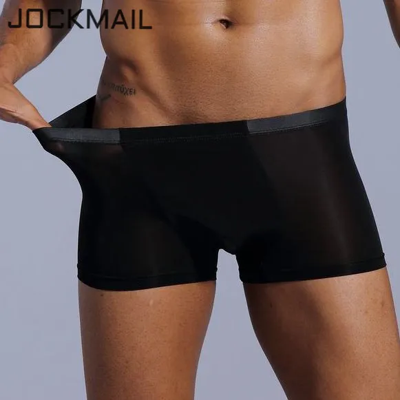 

JOCKMAIL Brand men underwear boxer shorts Ice Silk Transparent Thin Breathable Boxer for Men sexy stripe cuecas gay underwear
