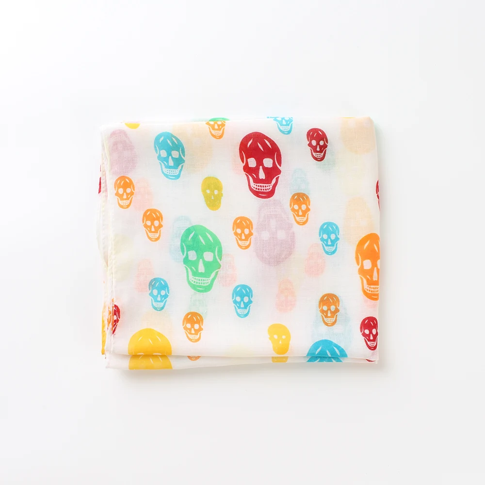 

Multicolor skull print 100% cotton scarf with tassel women female summer large beach towel thin silk scarves lencos de seda