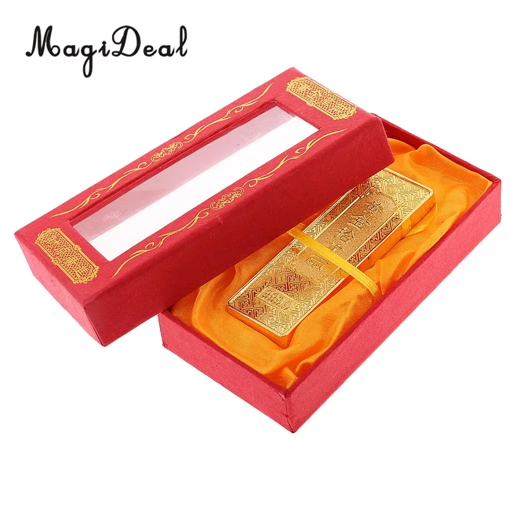 Chinese Feng Shui Lucky Fake Gold Bar Bullion Art Crafts Decoration with Box