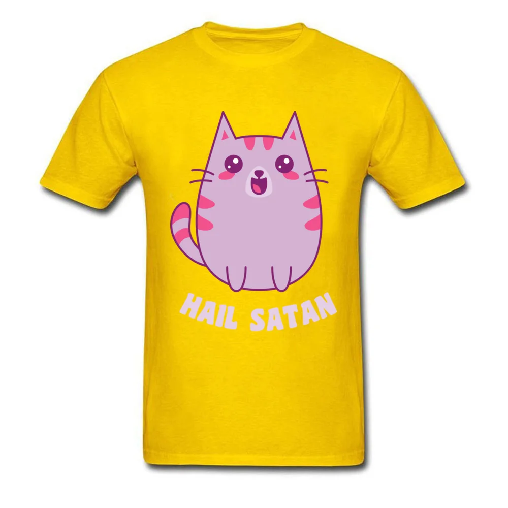 Kawaii Satanic Cat, розовые футболки с принтом котенка, мужские футболки высокого качества с рисунком из мультфильма в стиле 90, повседневные футболки, Студенческая футболка на Рождество - Цвет: Цвет: желтый