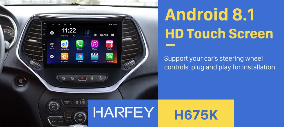 Flash Deal Harfey Quad-core Android 8.1/ 7.1 10.1" Wifi Bluetooth Head Unit Radio Audio GPS Multimedia Player For 2016 Jeep Grand Cherokee 0