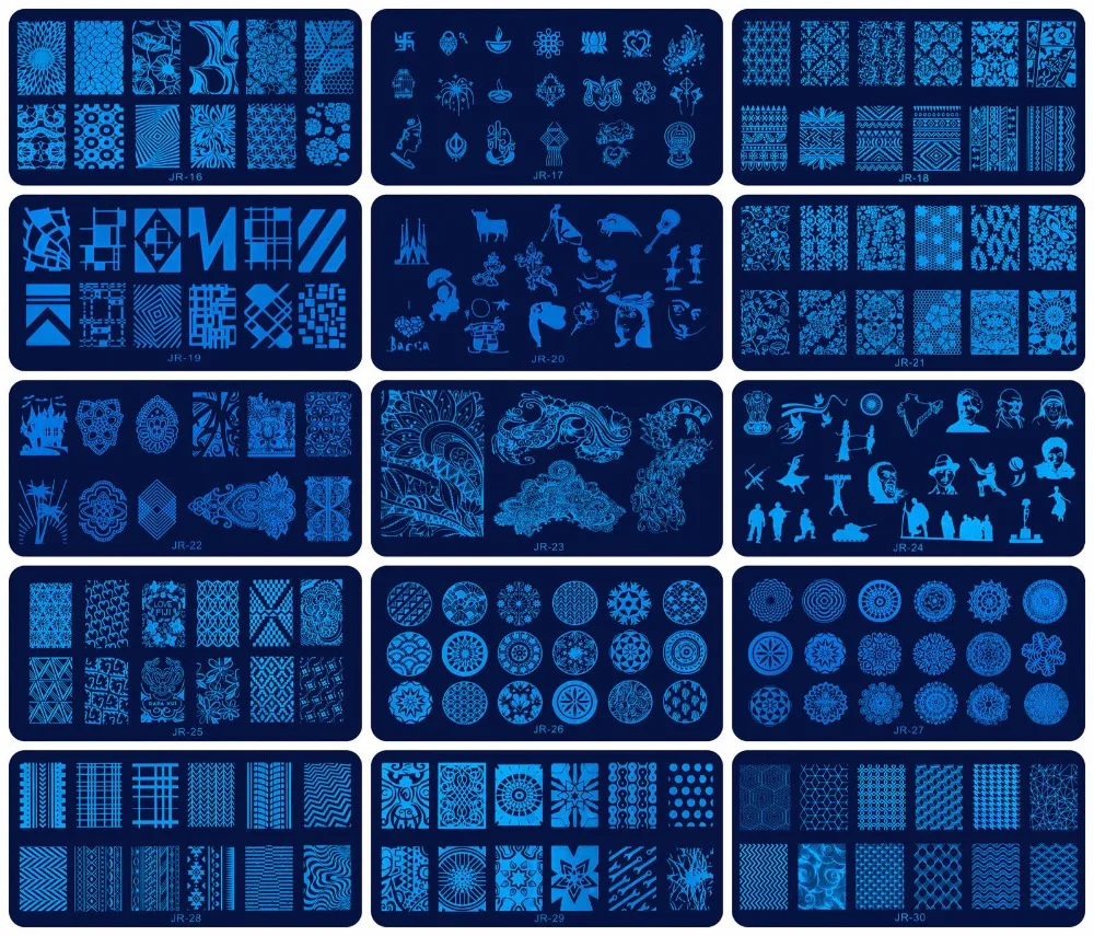 

30Pcs JR Nail Stamping Plates Stainless Steel 30 Styles Image Konad Stamping Nail Art Manicure Template Nail Stamp Tool