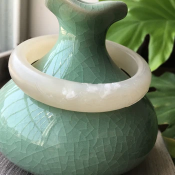 

h32#Hetian jade powder bracelet Qinghai material round jade bracelet