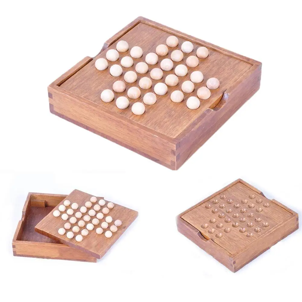 

New Wood Solitaire Chess Board Game Classical Intelligence Toy for Children Adults
