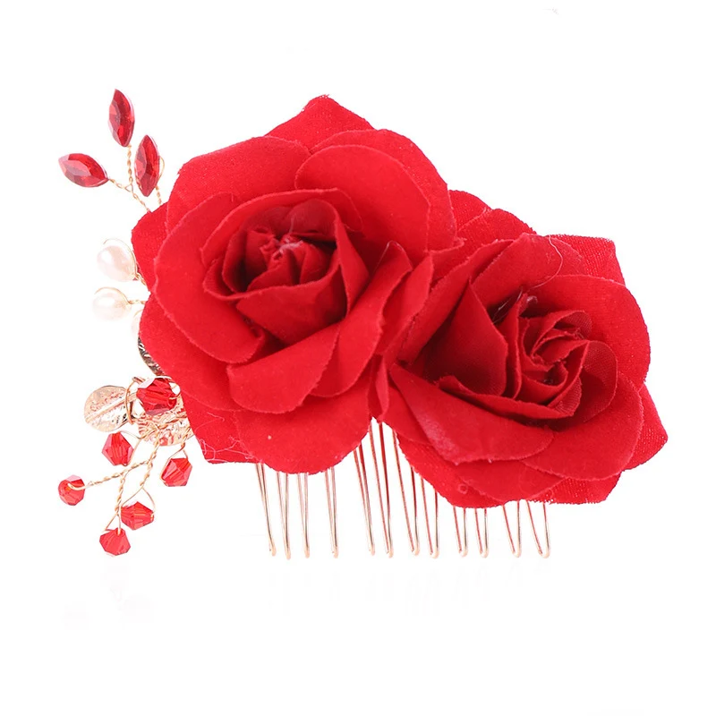 

Women Chinese Style Rose Flower Hair Comb Lady Exquisite Simulation Pearl Hair Pins Bridal Wedding Floral Gorgeous Hair Jewelry