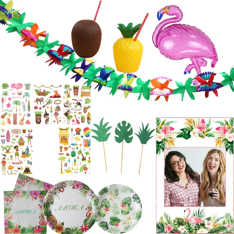 

MEIDDING Flamingo Party Decorations Disposable Aloha Tableware Tattoo Stickers Birthday Party Photo Prop Cake Topper Supplies