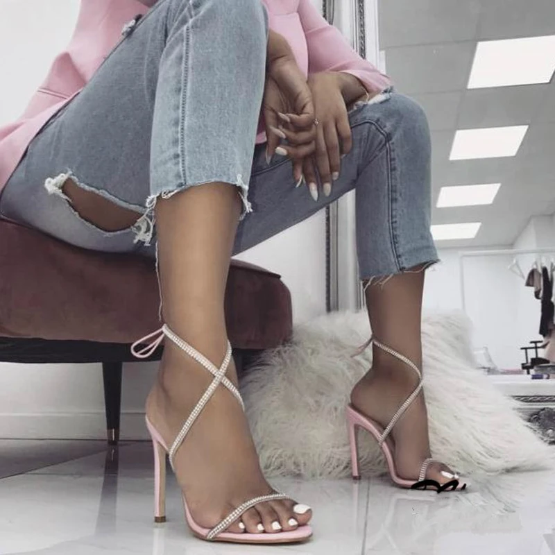 

Teahoo Summer Crystal Women Sandals Cross Bandage Gladiator Sandals Women Open Toe Women Platform Sandals Sexy Party Shoes Woman