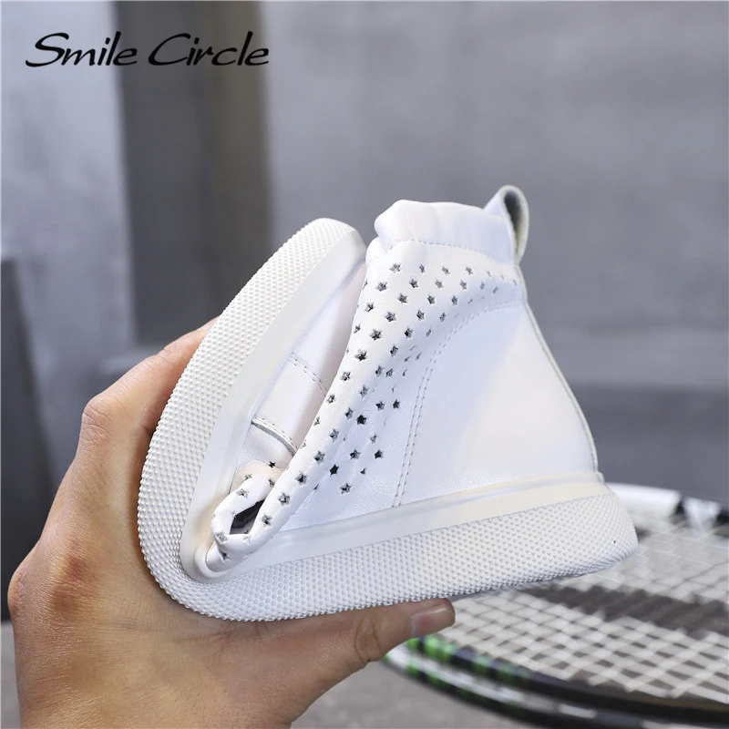 Женские кроссовки Smile Circle белые дышащие повседневные из натуральной кожи на