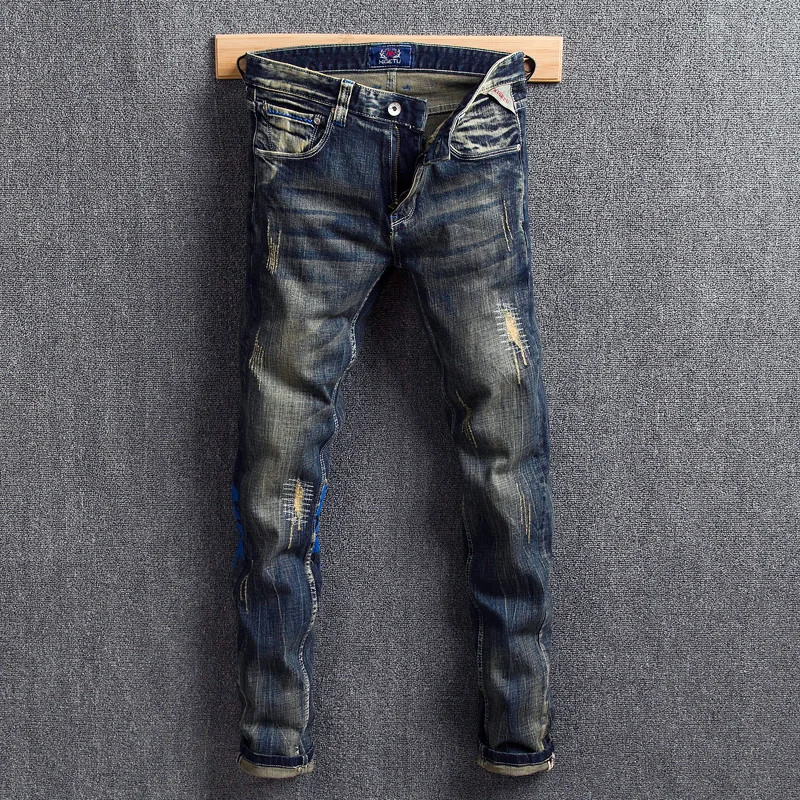 dark wash ripped jeans mens