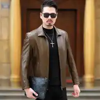 2019 New Arrival Leather Jackets Fashion Men's jacket Male Green Outwear Men's Coats Spring & Autumn PU Thin slim fit Jacket