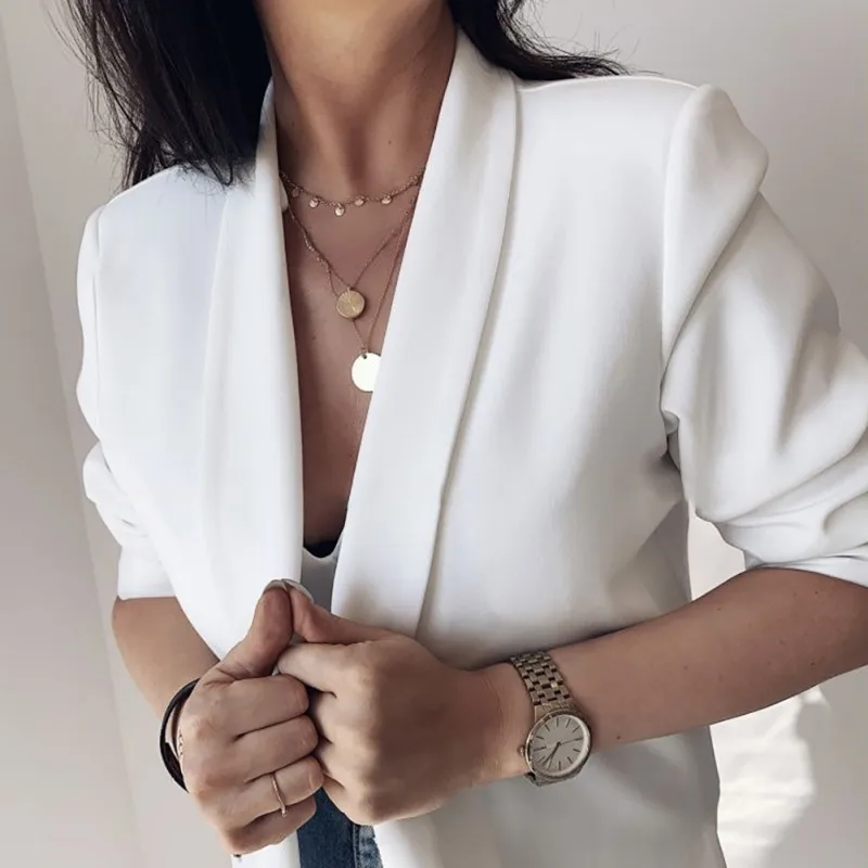 Elegant Office Ladies Workwear Blazer Women Long Sleeve Fashion Solid Business Blazer Coat 2019 White Autumn Blazer Mujer 2019