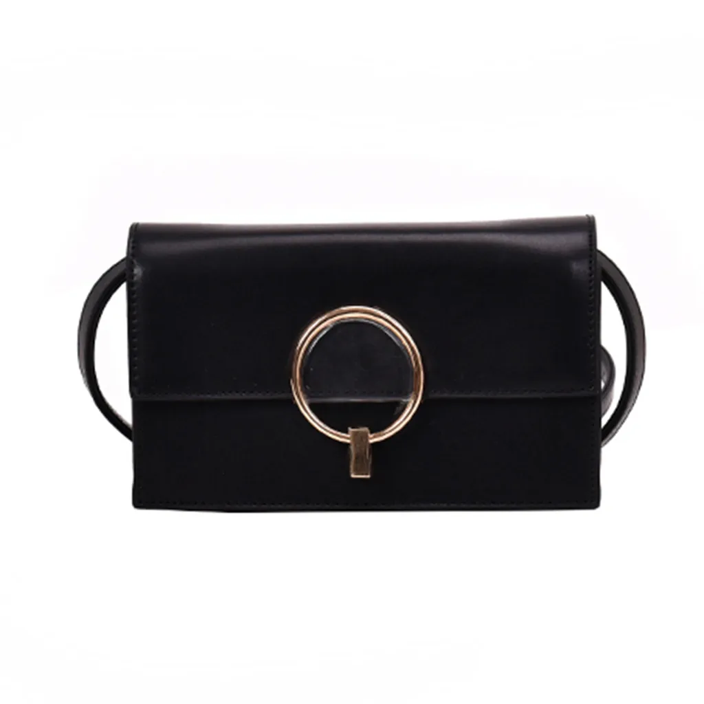 

Women Round Buckle Solid Black Wild Messenger Bag Mini Square Crossbody Bags Fashion Ladies One-Shoulder Small Bag Sac A Main