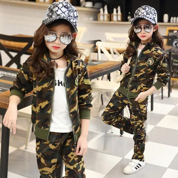

Children's Sets Camouflage Girls' leisure sets Children's Clothing Mother & Kids girl's cloths zipper full 100-140 cm whole sale