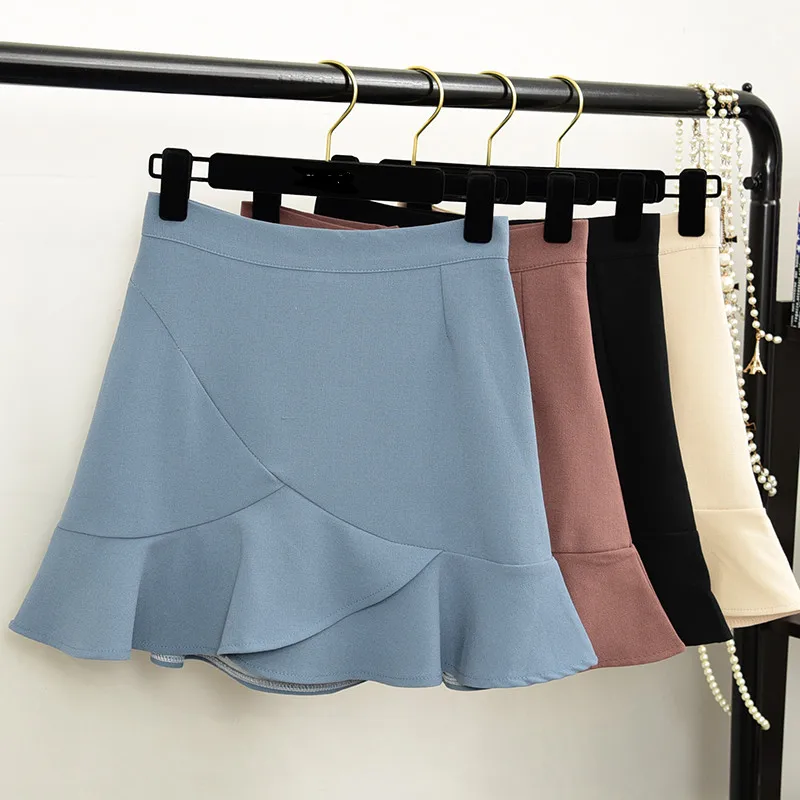 

Irregular Fishtail Skirt Female Package Hips Skirt Spring High Waist Ruffled Skirt Summer Women A-Line Solid Color Skirts MZ2914