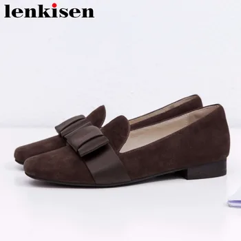 

2018 superstars full grian leather fairy butterfly-knot classic square toe low heels early autumn shallow concise pumps L7f4