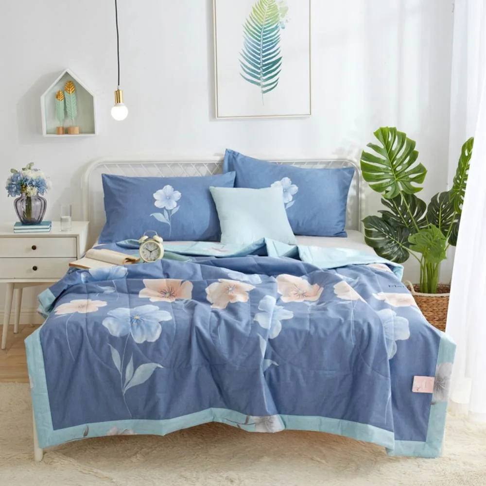 

2019 Brief Flowers Blue Quilting Quilt Soft Stitching Soft Cotton Fabric Polyester Filler Twin Full Queen Summer Comforter