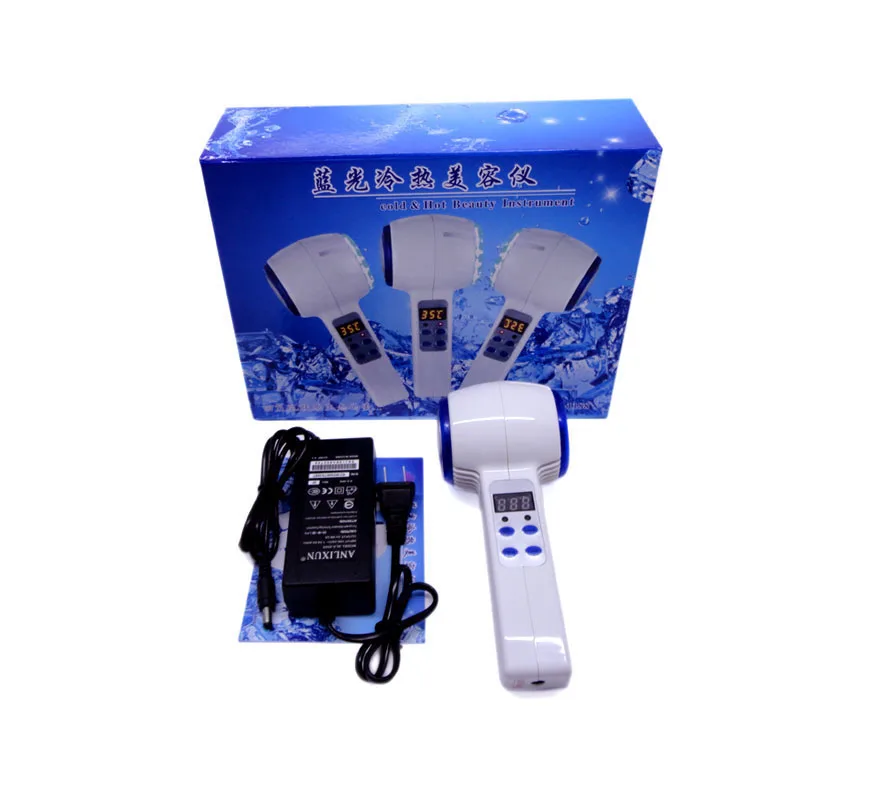 Blue LED Hot Cold Hammer Cryotherapy Facial Beauty Machine Warm Ice Cool Clam Skin Tightening Shrink Pore Massage 6