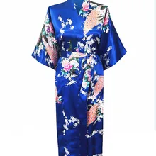 Синий женский халат из искусственного шелка Mujer Pijama Китай Стиль Женская одежда для сна кимоно летний банный халат плюс Размеры S M L XL XXL XXXL S0031