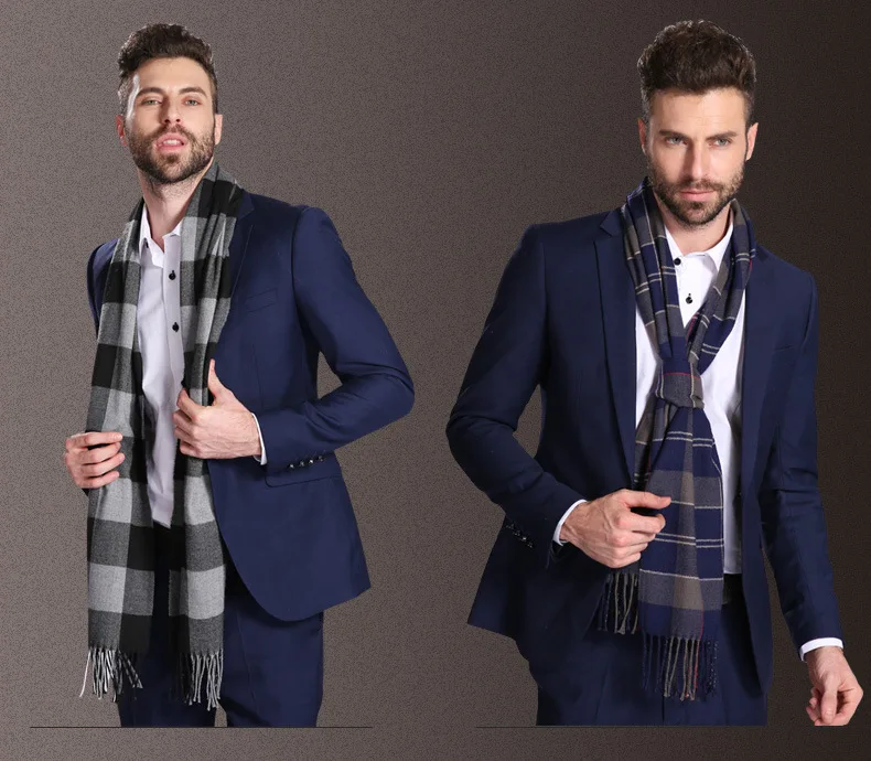 Осень-зима Лидер продаж Стиль Мода Дизайн высокого качества Для мужчин Сетка плед 35*160 см размер мягкий теплый кашемировый шарф кисточкой