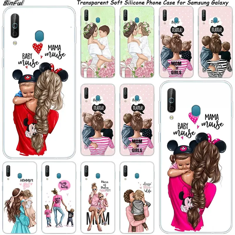 

Baby Mom Girl Boy Silicone Phone Case For Samsung Galaxy A80 A70 A60 A50 A40 A40S A30 A20E A2CORE M40 Note 10 Plus 9 8 5 Fashion
