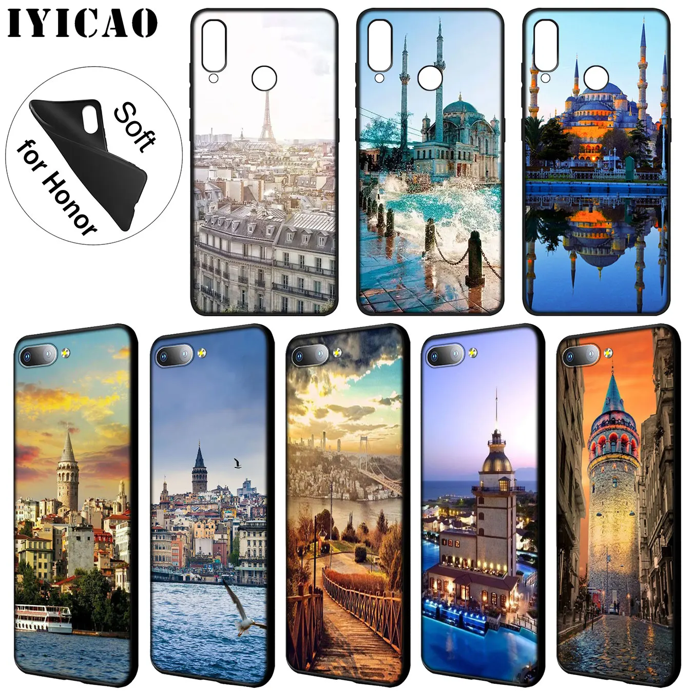 IYICAO Турция Стамбул Sceneary строительный окрашенный чехол для Huawei Y9 Y7 Y6 Prime 2019 Honor 20 8C 8X
