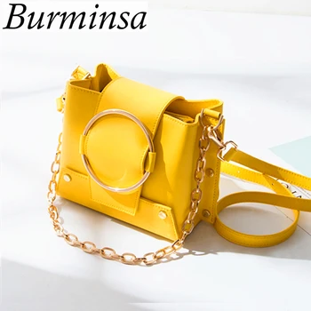 

Burminsa Summer Yellow Women Rivets Chain Crossbody Bags Girls Ring Small Handbags High Quality PU Leather Female Shoulder Bags