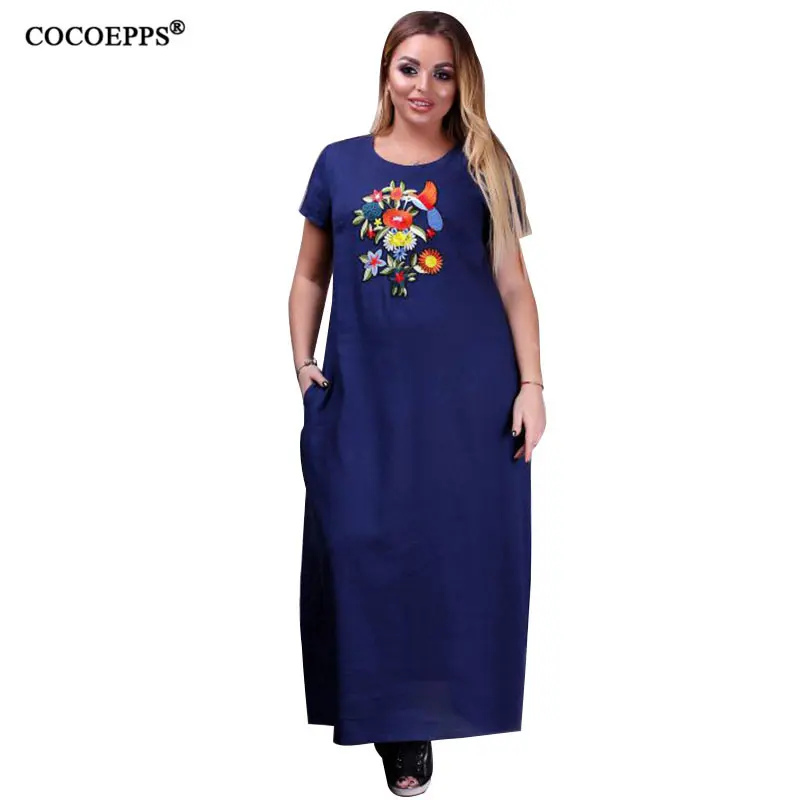 

Fashion maxi dresses 2019 summer women big sizes dress casual Beading Floral loose long dress plus size female vestidos 5XL 6XL