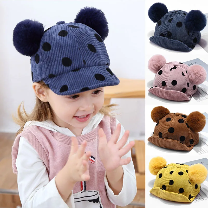 

Winter Baby Hat Cap With Double Pompoms Cute Dot Baby Girl Boy Cap Hat Beanie Warm Toddler Kids Hat Bonnet enfant baby muts
