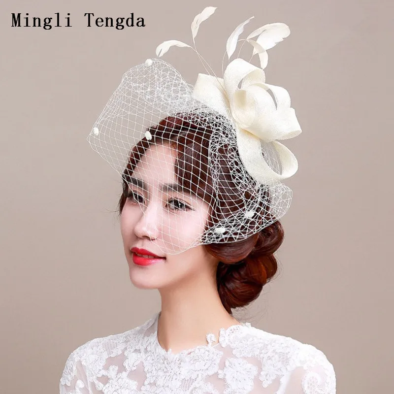 Mingli Tengda White Mesh Bow Knot Wedding Hat Wedding Hats and ...