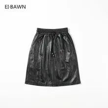 Юбки из натуральной кожи женские черные уличные винтажные кожаные женские юбки с высокой талией осенние зимние настоящие юбки из овечьей кожи