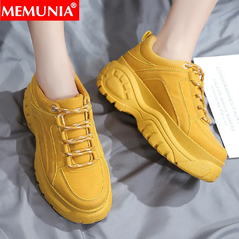 

MEMUNIA size 36-41 new flat platform shoes round toe lace up flats shoes Thick sole elevator shoes casual women sneakers 2019