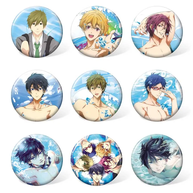 

(9pcs/set ) Free!iwatobi Swim Club Anime Badge Nanase Haruka Costume Brooch Tachibana Makoto Backpack or Bag Accessories