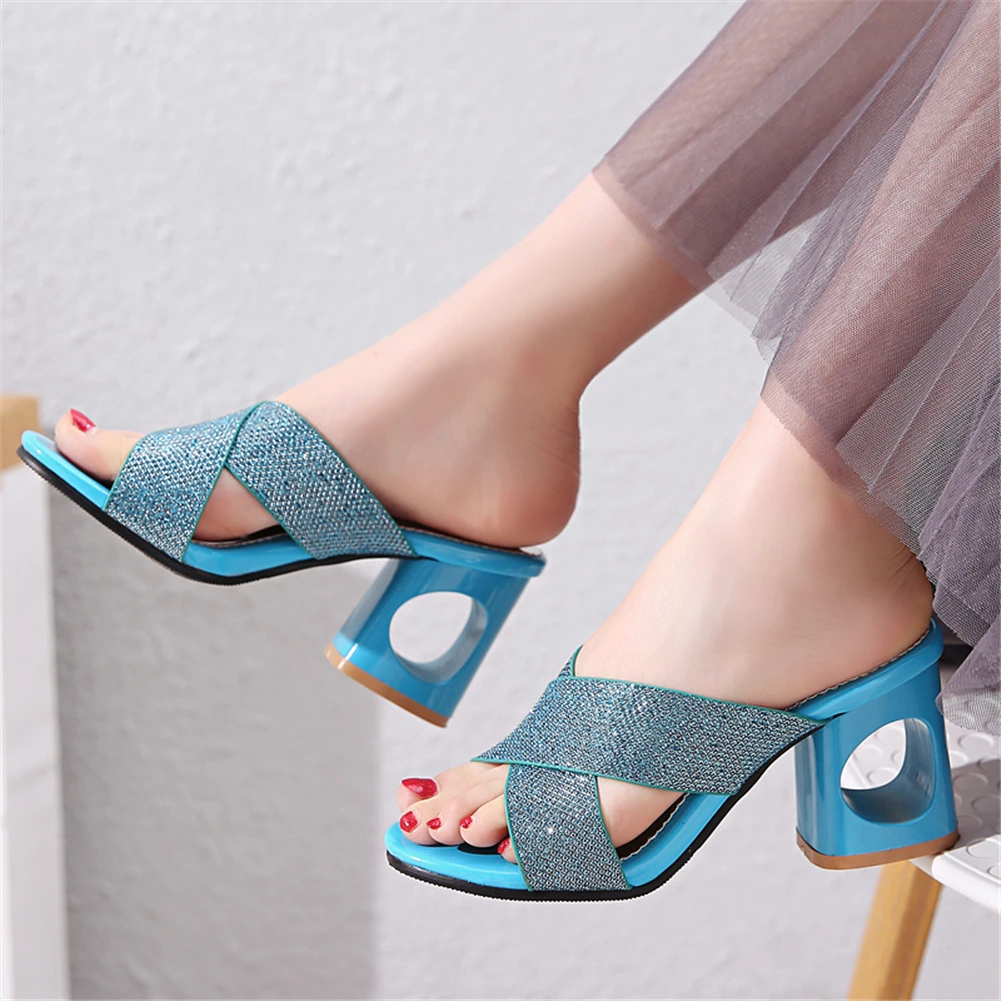 

Dropship Large Size 32-48 Mules Shoes Women Sandals Strange Style Slip On Party Pumps Mules High Heels Woman Shoes