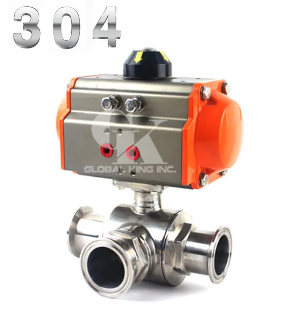 

1" Sanitary Stainless 304 Three way T-port Tri-Clamp Pneumatic Ball Valve